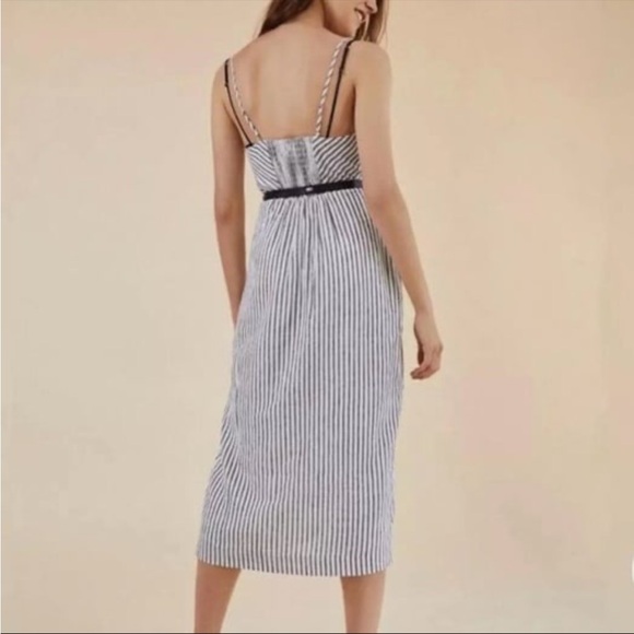 Urban Outfitters Amber Stripped Linen Blend Button Front Midi Dress - Picture 2 of 9